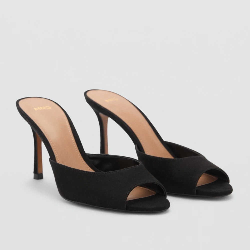 NWOT Mango Faux Suede Chic Black Mule Heels